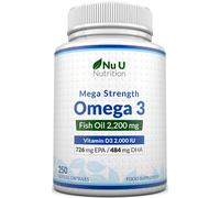 Nu U Nutrition - Omega 3 2200mg & Vitamin D3 2000IU - 250 Softgel Capsules - 726mg EPA & 484mg DHA per Serving - Alternative to Co
