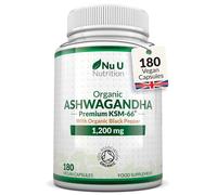 Organic Ashwagandha KSM-66® 1200mg - 5% Withanolides - 180 Vegan Capsules not Tablets - High Strength Ashwaganda Enhanced with Black Pepper - Soil Association Certified - Nu U Nutrition