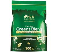 Premium Greens Powder | 300g - 32 Active Ingredients - 60 Servings - Ashwagandha KSM-66®, Matcha, Digestive Enzymes, Probiotics and Electrolytes - Unflavoured, Unsweetened, Vegan - Nu U Nutrition