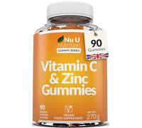 Nu U Nutrition - Vitamin C and Zinc Gummies - 90 Vegan Gummies - 120mg Vitamin C & 12mg Zinc per Serving - Natural Orange Flavour - Made in the UK