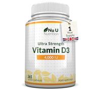 Nu U Nutrition - Vitamin D 4000IU - 365 Softgel Capsules not Tablets - 1 Year Supply - Quadruple Strength - Easy to Swallow - Vitamin D3 Supplement - Made in The UK