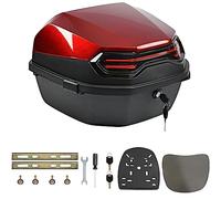NUACOS 35L Motorcycle Trunk Universal Top Case Waterproof Helmet Luggage Storage Plastic Tour Tail Box with Soft Backrest,Lockable Motorcycles Topcase for Scooter/Moped/Motorbike,Red,16 * 16 * 11in