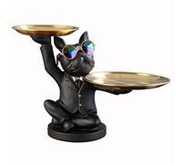 NUACOS Cool Bulldog Statue Bulldog Butler Figurine With 2 Metal Trays, Resin Sculpture for Home Decor, Living Room Bedroom Office Artworkdesktop decoration (black)