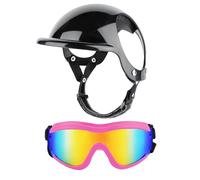 NUACOS Dog Helmet and Goggles Set Bicycle Motorcycle Safety Hat Uv Protection Sunglasses Anti-Sand Cats Hat for Large and medium Pets Riding with Ear Holes with Adjustable Strap,Black+rose M