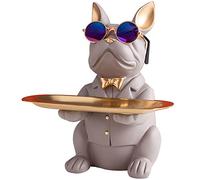 NUACOS French Bulldog Sculpture Resin Bulldog Desk Storage Statue Animal Sculpture Table Decoration Multifunction Office Home Decor Coin Piggy Bank Storage Home Desktop(Grey)