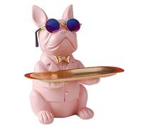 NUACOS Resin Bulldog Tray Statue Animal Sculpture Storage Bank Coin Dog French Table Home Candy For Decorations Home Decor Office Cute Butler Statues(pink)