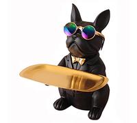 NUACOS Resin Bulldog Tray Statue Animal Sculpture Storage Bank Coin Dog French Table Home Candy For Decorations Home Decor Office Cute Butler Statues(black)