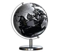 NUACOS World Globe Antique Black and Gold Rotating map 20cm diameter Metal Arc and weighted Base Home Work Decor Wedding Gift Educational Geographic Modern Desktop Ornament,Black silver 20cm