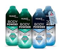 Nuage Talc Free Body Powder for Men - 4 Pack Bundle (2 x Cool Musk, 2 x Aqua Fresh) 250g - Talc Free Powder for Women & Men - Everyday Freshness by Great British Home