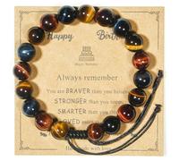 NuanBao Happy Birthday Gifts muticolor Red Blue Golden Tiger Eye Bracelet for presents with Gift Box Card set,16 18 21 30 35 40 45 50 55 60 65 70 75 80 85 90 95 100 th years old, L, Stone, tiger eye