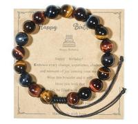 NuanBao Happy Birthday Gifts muticolor Red Blue Golden Tiger Eye Bracelet for presents with Gift Box Card set,16 18 21 30 35 40 45 50 55 60 65 70 75 80 85 90 95 100 th years old, L, Stone, tiger eye