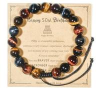 NuanBao Happy Birthday Gifts muticolor Red Blue Golden Tiger Eye Bracelet for presents with Gift Box Card set,16 18 21 30 35 40 45 50 55 60 65 70 75 80 85 90 95 100 th years old, L, Stone, tiger eye