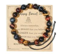 NuanBao Happy Birthday Gifts muticolor Red Blue Golden Tiger Eye Bracelet for presents with Gift Box Card set,16 18 21 30 35 40 45 50 55 60 65 70 75 80 85 90 95 100 th years old, L, Stone, tiger eye