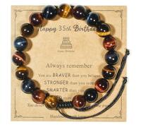 NuanBao Happy Birthday Gifts muticolor Red Blue Golden Tiger Eye Bracelet for presents with Gift Box Card set,16 18 21 30 35 40 45 50 55 60 65 70 75 80 85 90 95 100 th years old, L, Stone, tiger eye