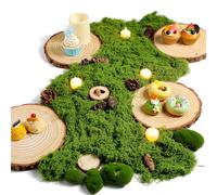 Nuanchu 11 Pack Wood Table Centerpieces with Rustic Wood Slices and Artificial Fake Green Moss for Wooden Fairy Wedding Woodland Table Decor Ideal DIY Crafts (7.9-9.1'')