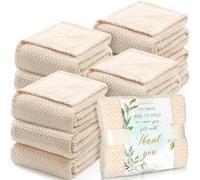 Nuanchu 12 Pcs Flannel Throw Blanket Bulk 50 x 60 Inch Wedding Fleece Blanket with Thank You Cards Ribbon for Wedding Favors Soft Lightweight Leave Jacquard for Bed Sofa Gift (Ivory)