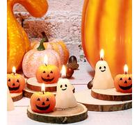 Nuanchu 12 Pcs Halloween Pumpkin Ghost Candles Scented Spooky Decor Gifts | White Orange, Fall Mini Wax Candles, Pumpkin Shaped Tealight Candles Decor for Thanksgiving Halloween Party Favor Home Table
