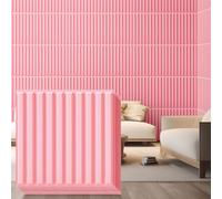 Nuanchu 32 Pcs 3D Slat Wall Panels 12 x 12 Inch PVC Fluted Textured Panel Cuttable Glue up Wall Art Decorative Tiles for Ceiling Studio Bathroom Interior TV Background (Pink)
