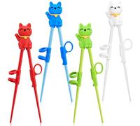 Nuanchu 4 Pairs Lucky Cat Training Chopsticks for Adults Beginners Cute Tableware Reusable Maneki Neko Training Learning Chopsticks Helper with Attachable for Right or Left Handed Trainer, 7 Inch