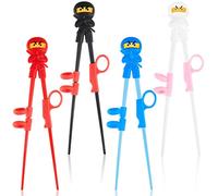 Nuanchu 4 Pairs Ninja Training Chopsticks for Kids Adults Beginners Cute Tableware Reusable Japanese Training Learning Chopsticks Helper with Attachable for Right or Left Handed Trainer, 7 Inch