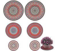 Nuanchu 6 Pcs Boho Plant Pot Mat 3 Sizes Absorbent Non Slip Round Coaster Gardening Indoor Outdoor Flower Plant Protect Mat for Table Desk Floor