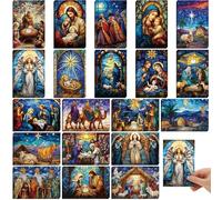 Nuanchu 80 Pcs Stained Glass Nativity Religious Christmas Cards Bulk 4 x 6 Inch Christian Christmas Postcards Retro Jesus Xmas Greeting Cards for Friends Relatives Holiday Party, 20 Designs