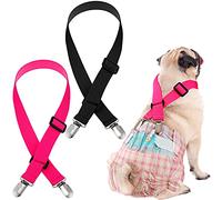 Nuanchu Dog Diapers Suspenders 2 Pieces Diaper Harness Doggie Female Male Puppy Belly Bands for Dress Pet Clothes Apparel Pants Skirt Keeper (S, Black, Pink)
