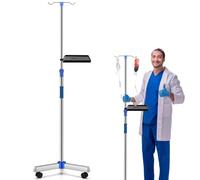 Nuanchu IV Pole with Wheels and Tray Adjustable IV Stand Portable Medical IV Poles Stainless Steel IV Stand Rack for Hospital Clinic Home Pediatric Nursing Infusion Practice and Therapy