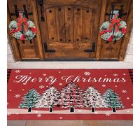 Nuanchu Merry Christmas Front Door Mat Large Red Buffalo Plaid Snowflakes Washable Carpet Nonslip Christmas Tree Rug for Xmas Decor(Xmas Tree,4.3 x 2 ft)
