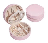 NuAngela Jewelry Box Small Travel Jewelry Bags Organizer,PU Leather Storage Display Case,Portable Jewelry Holder for Women’s Necklace Earring Rings Accessories (Three-Layer, Pink)