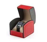 NuAngela PU Leather Watch Box, Single Display Luxury Storage Case For Wristwatches and Smart Watches, Holder With Pillow, Jewelry Bearer Gift Case For Women/Men, Birthday Day Gift Box (Red)