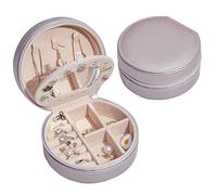 NuAngela Small PU Leather Travel Jewelry Box Portable Jewelry Display Stand for Necklaces Earrings Rings Accessories (Three Layers, Champagne)