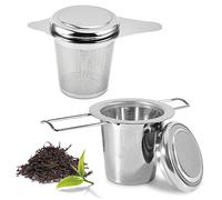 Nuangoo Grehge Tea Strainer for Loose Tea, Stainless Steel Tea Infuser with Fine Mesh, Dishwasher Safe, Silver, Basket, Pack of 2