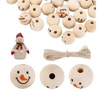 Nuangoo Pack of 120 Round Wooden Beads with Face, 20 mm, Threadable, Unpainted, Suitable for Crafts and Decorative Projects