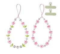 NUANJUYU 2pcs Cute Flower Charm Straps for Phone,Keychain,Purse- Beaded Crystal Phone Lanyard and Wrist Strap,Women Gif（Pink ）