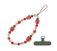 NUANJUYU Christmas Apple Charm Phone Lanyard, Handmade with Red Green Crystal Beads - Lucky Charm Gift, Holiday Phone Strap for Women