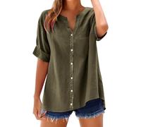 Nuaoxyeu Bargains of The Day Sale Women Tops V Neck Stand Collar Short Sleeve Shirts Casual Lightweight Linen Blouse Plus Size Tunic Tops Casual Loose Fit Going Out Items Under 2 pounds