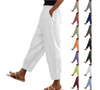 Nuaoxyeu Black Elasticated Trousers Womens Cotton Linen Trousers Women Lightweight Loose Summer Pants Drawstring Elastic Solid Color Bottoms Straight Wide Leg Joggers with Pockets My Orders