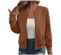 Nuaoxyeu Bomber Jackets for Women Zip Up Sweatshirt Casual Lightweight No Hood Flight Jacket Solid Long Sleeve Transition Tops Fashion Sale Clearance