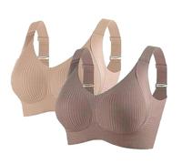 Nuaoxyeu Cancel My Order Bras for Women 2 Pcs Non Wired Ribbed Seamless Full Cup Bras with Adjustable Straps Push Up Sports Bra Casual Back Fastening Bralettes Solid