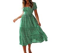 Nuaoxyeu Cancel My Order Dresses for Women Casual Square Neck Summer Dress Short Flare Sleeve Floral Print Maxi Dress Loose Fit Ruffle Swing Beach Dresses Party Dress
