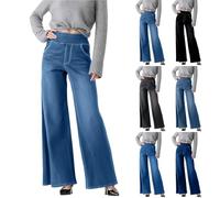 Nuaoxyeu Cancel My Order Wide Leg Jeans for Women UK High Waisted Stretchy Pull On Denim Pants Casual Baggy Trousers with Pocket Loose Fit Flared Jeans Solid Jean Shorts Women