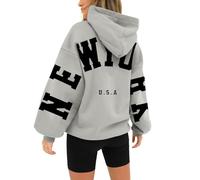 Nuaoxyeu Clearance Bargains Lightening Deals Womens Winter Jumpers Women's Long Sleeved Zipperless Back New York U.S.A. Printed Hoodie Essentials Hoodie Womens Woman Clothes Clearance Uk Grey