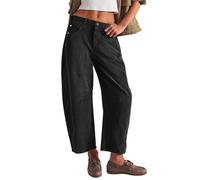 Nuaoxyeu Daily Deals Corduroy Trousers Women Barrel Mid Elastic Waist Cord Pants Casual Baggy Wide Leg Trouser with Pockets Elegant Vintage Comfortable Loose Jeans for Ladies