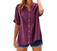 Nuaoxyeu Daily Deals of The Day Women Tops V Neck Stand Collar Short Sleeve Shirts Casual Lightweight Linen Blouse Plus Size Tunic Tops Casual Loose Fit Going Out Under 1 Pound
