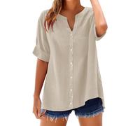 Nuaoxyeu Early Prime Deals Women Tops V Neck Stand Collar Short Sleeve Shirts Casual Lightweight Linen Blouse Plus Size Tunic Tops Casual Loose Fit Going Out Cheap Stuff Under 1 Pound