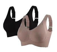 Nuaoxyeu Gifts for Women Under 10 Pounds Bras for Women 2 Pcs Non Wired Ribbed Seamless Full Cup Bras with Adjustable Straps Push Up Sports Bra Casual Back Fastening Bralettes Solid