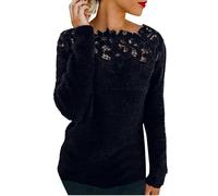 Nuaoxyeu Holiday Essentials for Women Women's Jumpers Plus Size Fleece Sweatshirts Floral Lace Patchwork Shirts Warm Crew Neck Knit Sweater Solid Color Pullover Tops Fashion Cut-Out Blouse