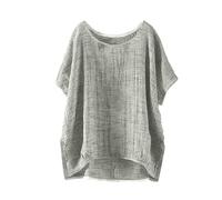 Nuaoxyeu Holiday Essentials My Order Linen Shirts for Women Oversized Boho T-Shirts Casual Summer Breathable Thin Short Sleeve Boat Neck Blouse Solid Color Plus Size Lightweight