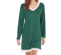 Nuaoxyeu Holiday Essentials Nighties for Women Plus Size Long Sleeve Nightdresses Baggy Lace V Neck Nightgowns Casual Loose Fit Sleepwear Top Fashion Pull On satin pyjamas for women